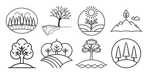 Nature landscape line icons