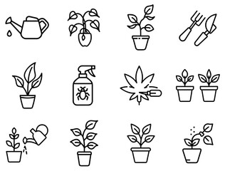 Houseplant Care Outline Icons Set 2 – Clean Line Art Collection for Advanced Indoor Plant Maintenance