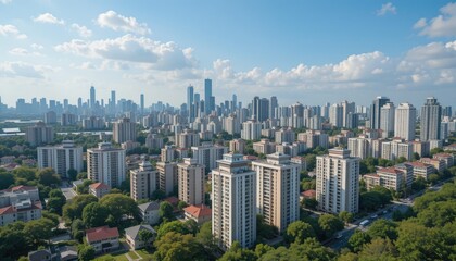 Aerial View of a Modern Cityscape under a Partly Cloudy Sky