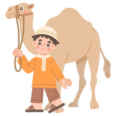 Illustration of a boy with a camel