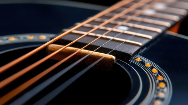 A close up of an acoustic guitar's neck and headstock.