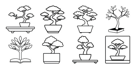 Bonsai tree art set vector illustration