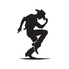 Cowboy Boot Dance Pose Vector Silhouette, Western Dance, Country Style, Rustic Movement, Cowboy Boots Illustration, Western Lifestyle Art.