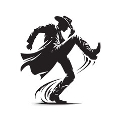 Fototapeta premium Cowboy Boot Dance Pose Vector Silhouette, Western Dance, Country Style, Rustic Movement, Cowboy Boots Illustration, Western Lifestyle Art.