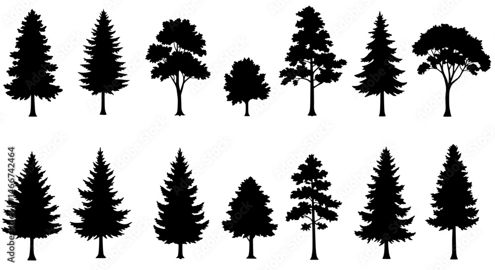 Poster diverse tree silhouettes: a stunning collection of various tree silhouettes, showcasing diverse shap