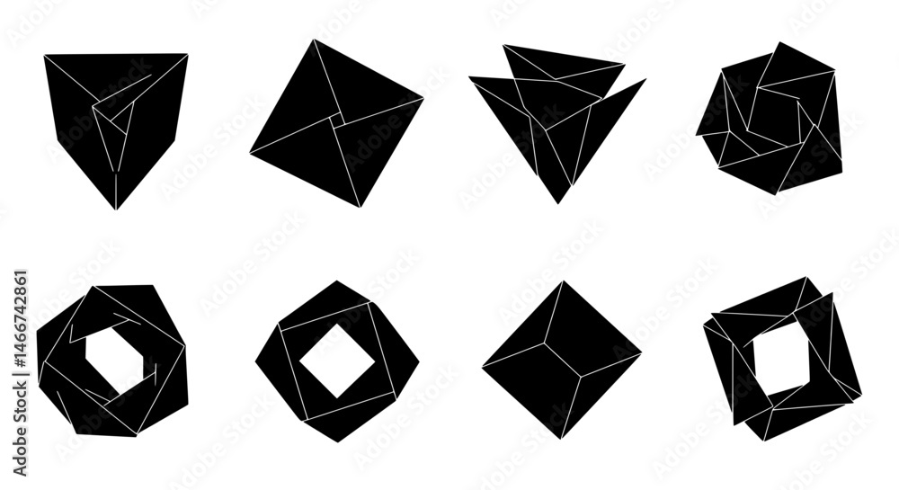 Poster geometric abstraction: a collection of abstract geometric shapes with precise lines and intriguing a