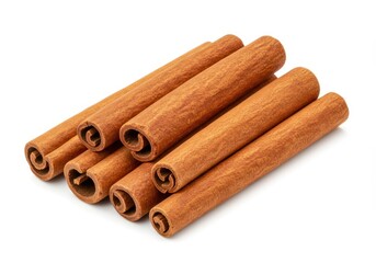 Cinnamon sticks arranged on a white background for culinary or spice concepts