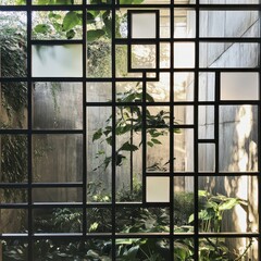 Modern garden enclosure with geometric patterns