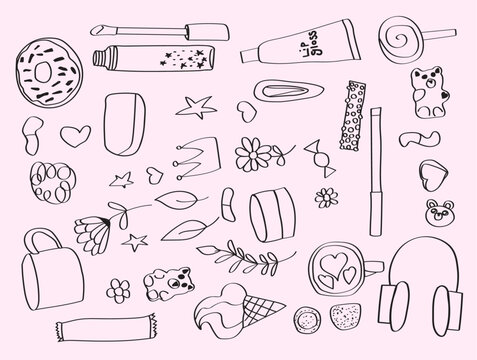 doodle collection of girly items