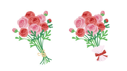 Ranunculus bouquet. Bouquet bound with straw twine and wrapped with ribbon.