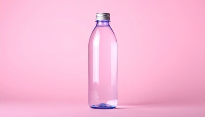 Single unlabeled drinking bottle on a pale pink background