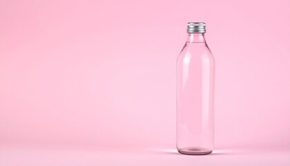 Single unlabeled drinking bottle on a pale pink background