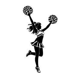 Cheerleader Silhouette:Dynamic silhouette of a cheerleader mid-routine, showcasing athleticism and spirit with pom-poms raised high.