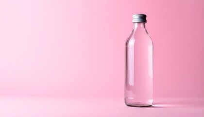 ingle unlabeled drinking bottle on a pale pink background