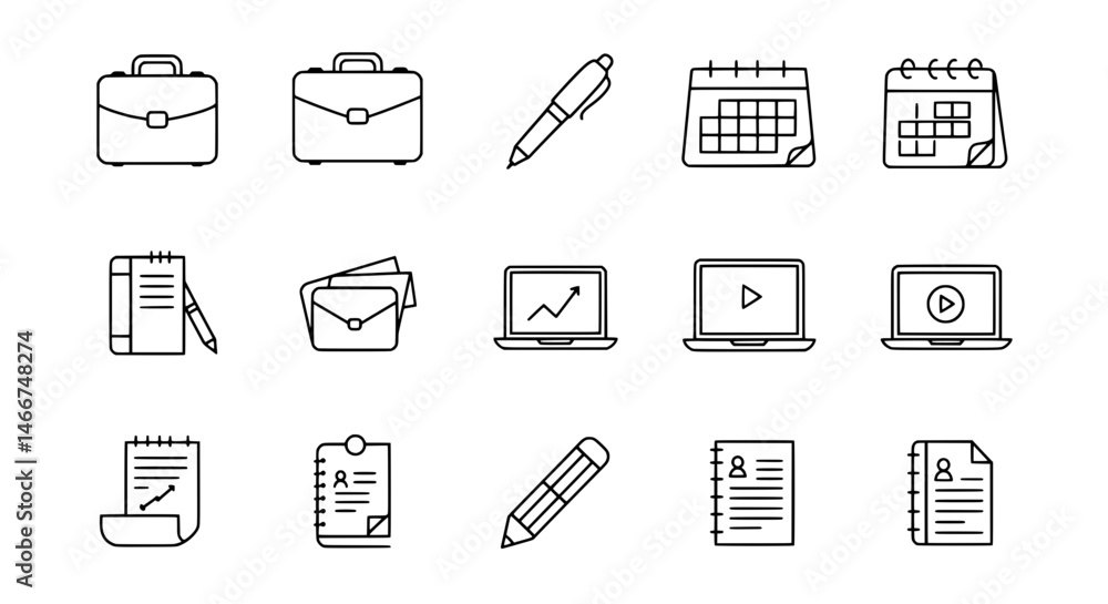 Poster business icon set: a collection of simple yet effective line icons representing key business tools a