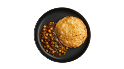 Delicious Chana Masala with Puri Indian Food Recipe isolated on transparent background
