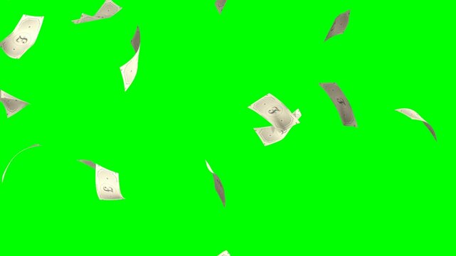 4K falling british pound sterling banknotes animation on green screen
