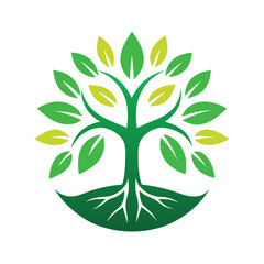 Tree Logo with Roots and Leaves for Natural Growth Concepts