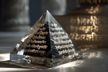 A mosquito is etched on the pyramid-shaped glass.