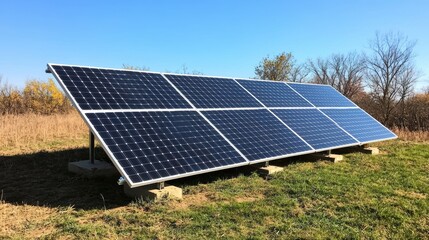 Solar panel system on a sunny day in nature.