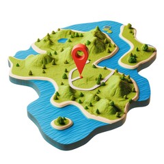 3D map illustration with red location pin