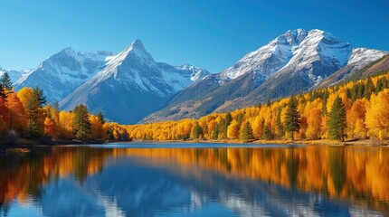 Moran mount reflecting in a lake during autumn in grand teton national park, 3D