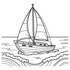 Coloring page of a sailboat on calm waters, ideal for travel, adventure, and nautical themes.