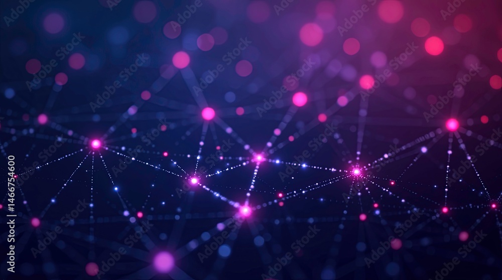 Poster abstract network connection, glowing nodes and lines forming a complex web of data, ai generative