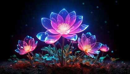 glowing neon transparent flowers night theme