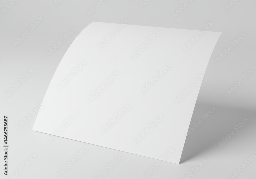 Aufkleber blank white sheet of paper with a slight curl on a white surface ready for text or design