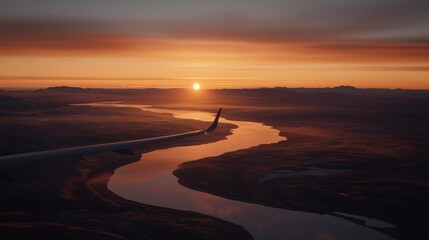 Fototapeta premium Aerial View of a River at Sunset