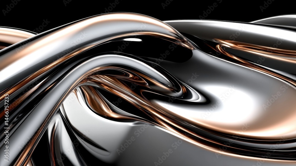 Poster metallic wave abstract background with silver and bronze colors flowing in a curving pattern modern 