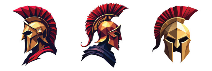 low-poly Vector triangular Spartan warrior head in a vector illustration against a transparent background, This polygonal style reflects a trendy and modern logo design, making it suitable for print