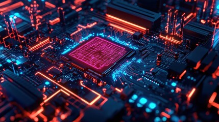 Obraz premium Cybernetic Supercomputer Analyzing Deep Learning AI