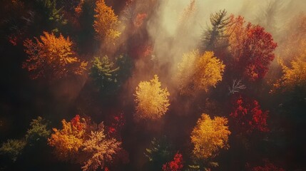 Maine Trees. Aerial View of Colorful Autumn Forest with Beech Trees in Beautiful Landscape