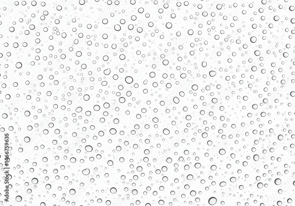 Poster close-up of numerous water droplets clinging to a clear surface, creating a textured, transparent pa