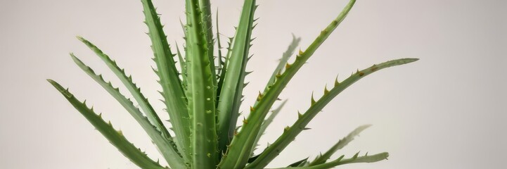 Fototapeta premium A single aloe vera plant, leaves spread, isolated on white , healthcare, plant part, minimalist