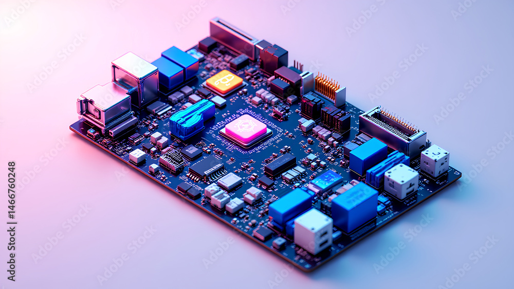 Poster close view circuit board with processor with computer motherboard
