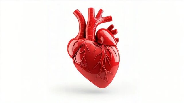Glossy red anatomical heart model with arteries and veins animation video. Cardiac organ beating animated footage clip seamless HD motion graphics. Human circulatory system concept