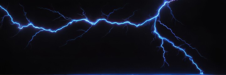 Fototapeta premium A vibrant neon blue lightning bolt streaks across a black background , universe, glow