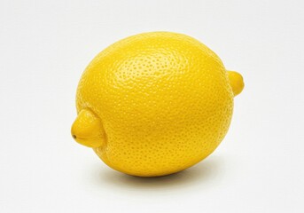 Single bright yellow lemon with textured skin sits isolated on a clean white surface in a studio shot