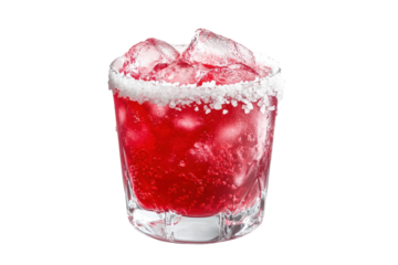 Crimson cocktail icy  rimmed stands poised on a dark canvas