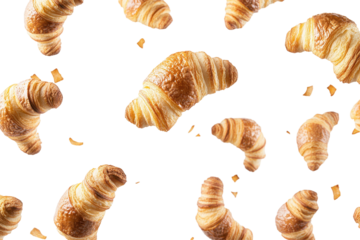 Croissants Dance Golden crescents tumble in a black void pastry flakes scattered