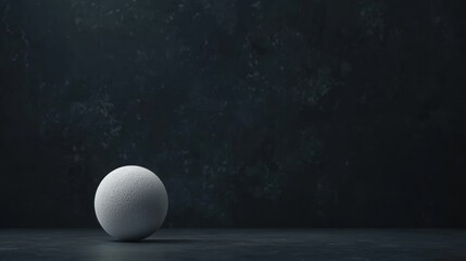 A white sphere sits on a dark gray surface.