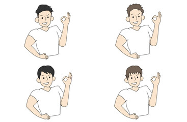 OKポーズをする４人のイケメンマッチョのイラストセット