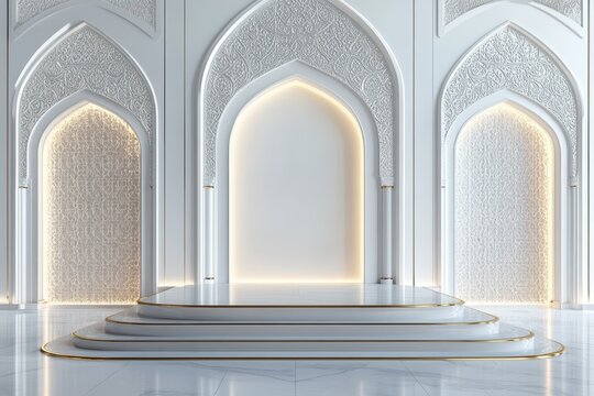 Elegant white archway display podium