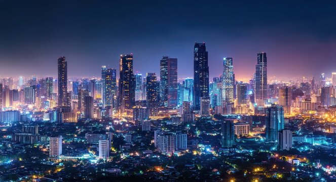 Manila Skyline at Night: Makati Business District in the Philippines