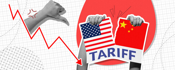 Economic Tariffs Concept. tariff war between America and China, crisis trade and economic war.