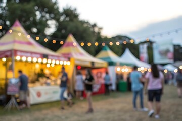 Festive gathering at a market blurred background evening event atmosphere vibrant colors