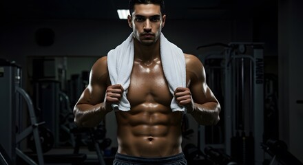 Handsome man with towel over shoulders, post-workout look